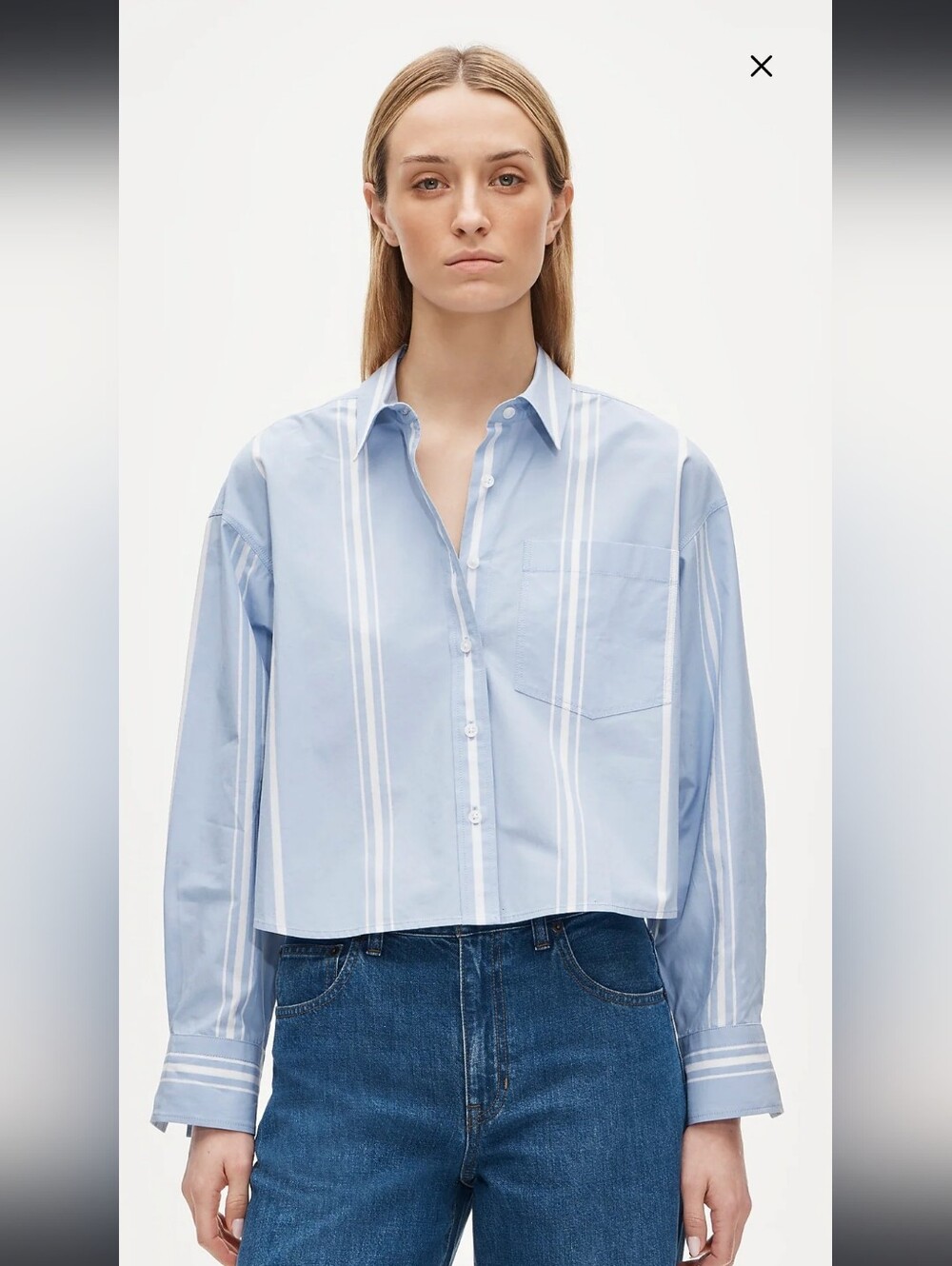 J.CREW M Etienne Crop Blue White Stripe Boxy Oversize Cotton Poplin Button Top